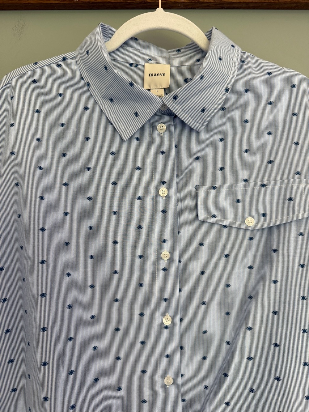 NWT Anthropologie Maeve Cinched Waist Navy Sun Embroidered Button Down Shirt - Picture 5 of 15